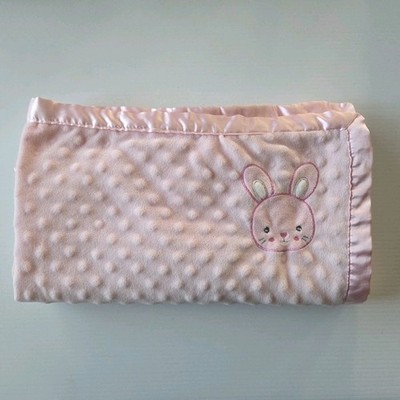 Tiny Little Wonders Pink Bunny Rabbit Minky PRAM BLANKET Satin Back Trim Spots