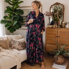 Vintage Sant  Floral Muumuu Caftan House Dress Maxi Zip Tassel Size S