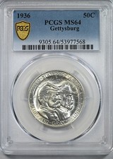 1936 Gettysburg Classic Commemorative Half Dollar 50C PCGS MS64