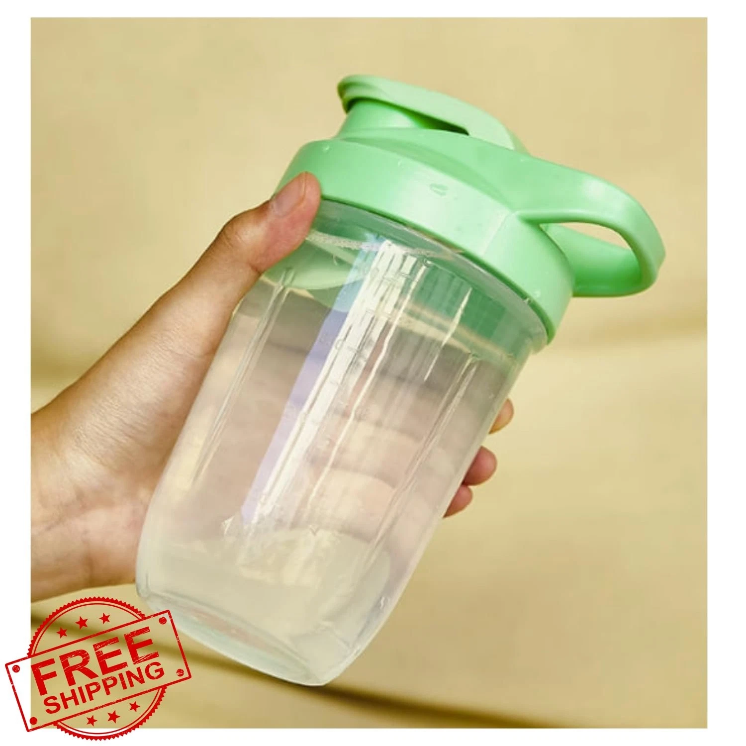 CHNLML Protein Shaker Bottle 16oz Green/Clear Mixing Ball Leak-Proof
