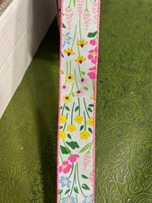 1.5" Ivory Wildflower Field Satin Wired Ribbon - Spring Floral 10 Yards