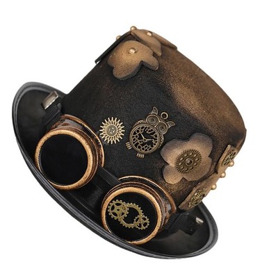 Herren Damen Steampunk Blumen Zylinder Hut mit Brille Retro Punk für Halloween