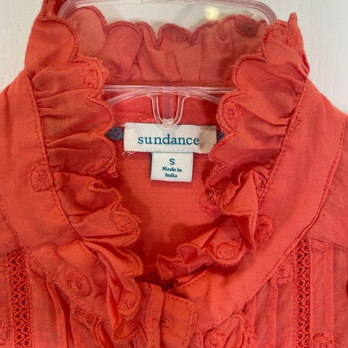 Sundance Tiffany Jo Coral Lace Embroidered Button Down Shirt Ruffle Boho S - Picture 3 of 5