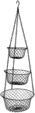 3-Tier Wire Fruit Hanging Basket, Vegetable Kitchen Storage Basket, Iron Wire Bl