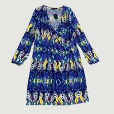 Jones New York Signature Woman's 3X Blue Ikat Pattern Midi Wrap Dress P0054