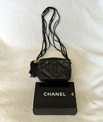 CHANEL Vintage Black Quilted Patent Leather Crossbody Camera Bag w/Box Dust Bag - Image 1 of 4
