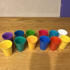 Set of 10 Vintage Tupperware 109 Kids Bell Tumblers 6 oz Cups Primary Colors