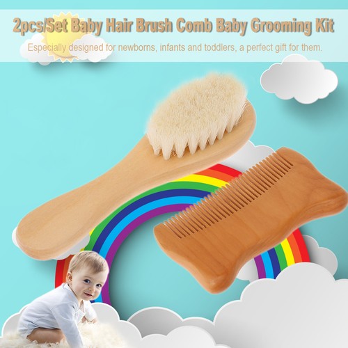2 Stück/Set Baby Haarbürste Kamm Naturwolle Holz Haarbürste Neugeborene Säugling WHLD - Bild 10 von 13