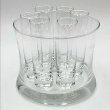 Pier 1 Shot Glass Chillers Set 6 Glasses & Ice Bucket New Years Toasts Barware