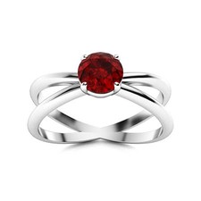 925 Silver Round Natural Garnet Art Deco Solitaire Engagement Ring