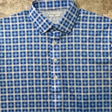 Collars And Co Polo Shirt Mens Small Blue Plaid Dress Collar Lightweight