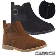 Girls Chelsea Boots Zip Up Dealer Kids Ankle School Biker Army Winter Shoes Size