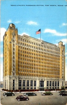 1946 Fort Worth Texas & Pacific Passenger Station Art Deco Linen Postcard