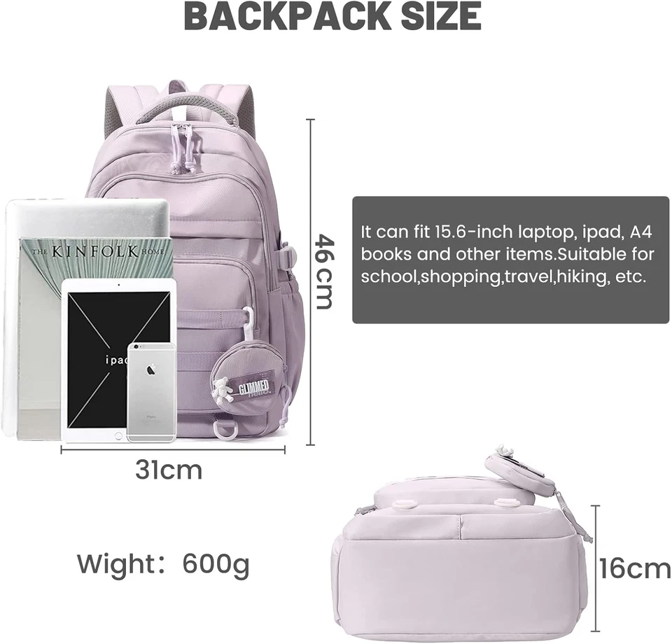 Zaino Scuola Media E Superiore Ragazza, Zaino Viaggio Donna Zainetto Casual Moda - Immagine 3 di 4