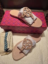 TORY BURCH MILLER ... LEATHER SANDALS IN LIGHT SAND COLOR;SZ 8M;BNIB;Ret: 325
