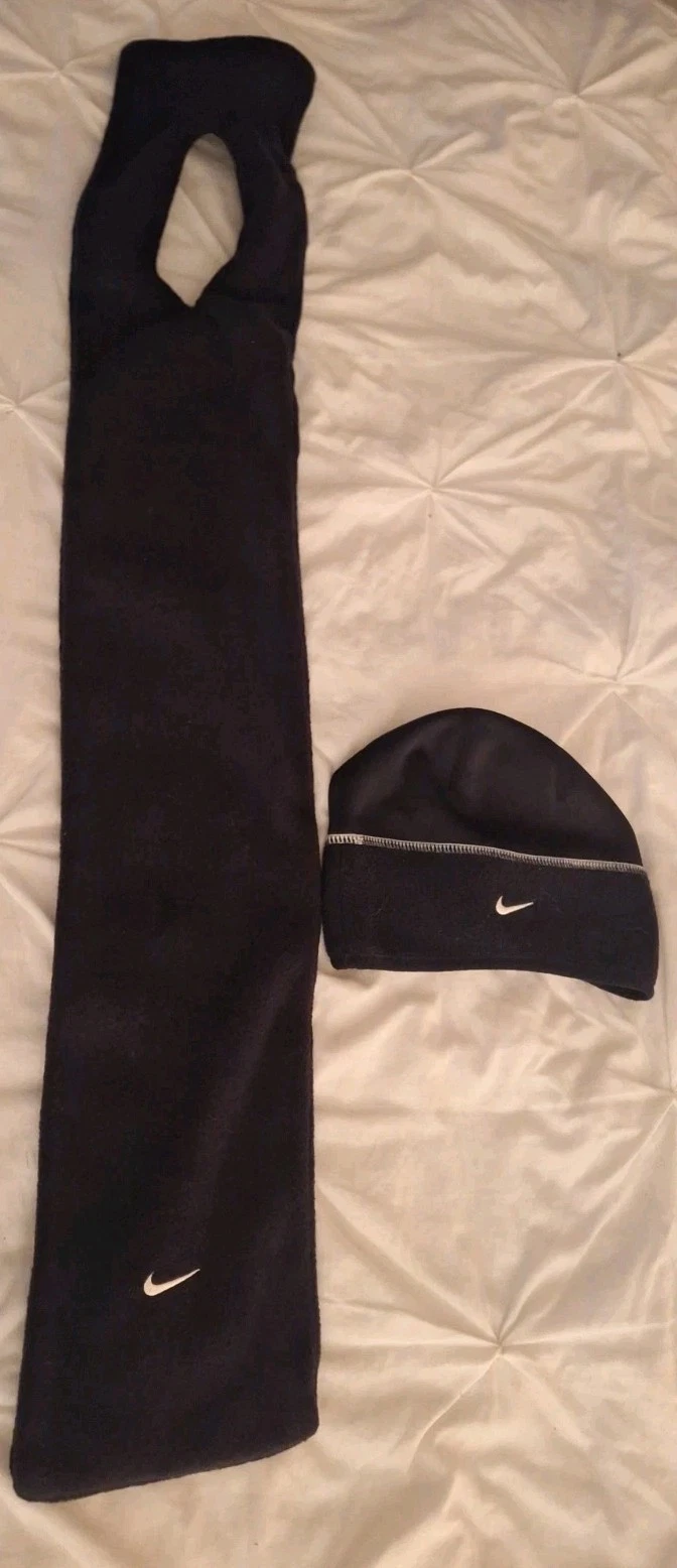 Vintage Nike Fleece Scarf And Beanie Nike-fit Black