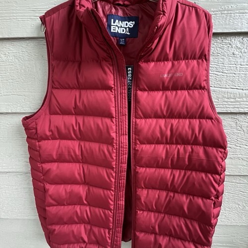 LANDS' END Men Dark Red Goose Down Insulated Puffer Vest L/T 42-44 Zip 600 Fill - Picture 8 of 15