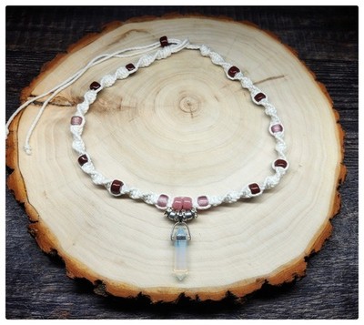 Handmade Adjustable Hemp Necklace / Choker with Crystal Pendant and Glass Beads 