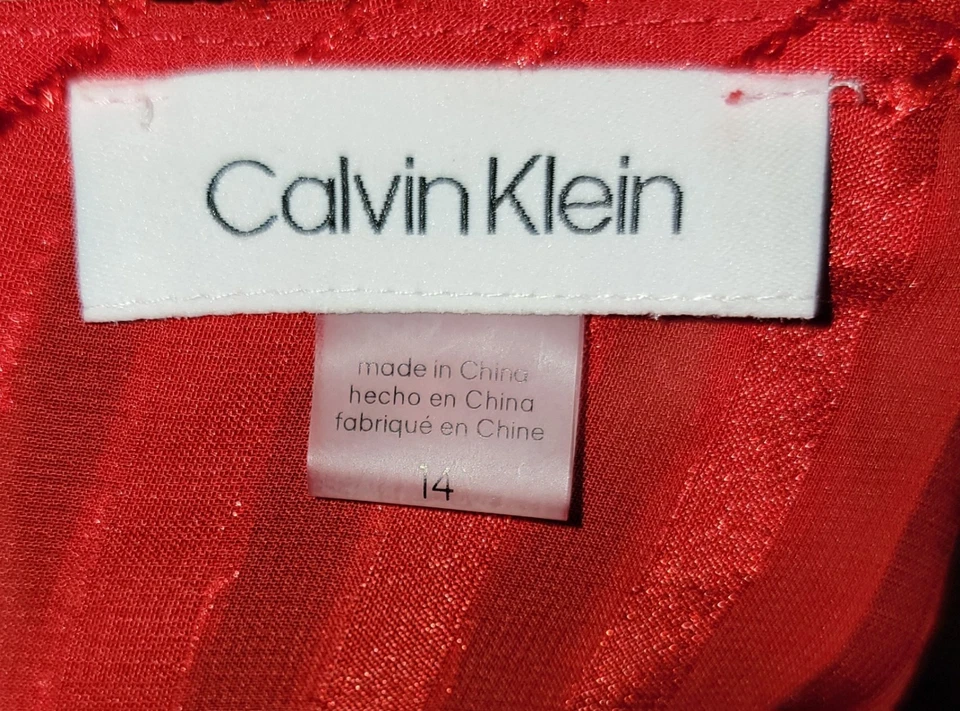Vestido envolvente de lujo clásico boho transparente a rayas rojas talla 14 de Calvin Klein para mujer Foto 3 de 3