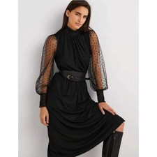 Boden Tulle Sleeve Midi Party Dress Black D0360 US 4R High Neck Mesh Sleeve NWOT