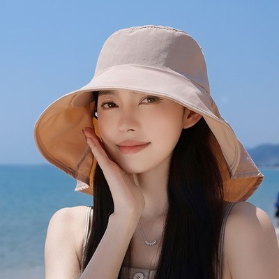 Spring/Summer Wide-Brimmed Sun Hat, Korean Style Fashion Shawl for Woman