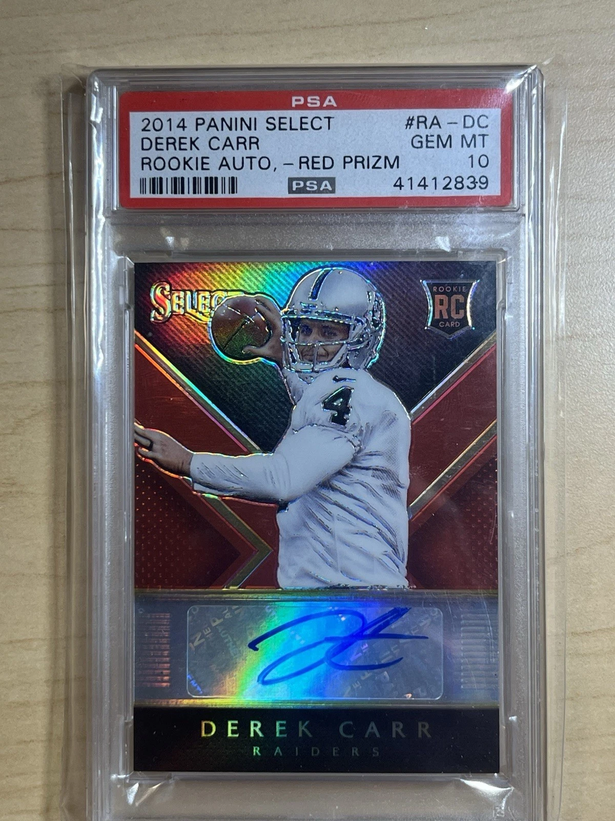 Derek Carr Panini Select Rookie Autograph #RADC Red Prizm