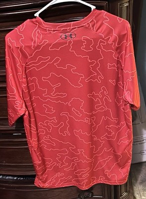 Mens Large Orange Under Armour Short Sleeve Performance Active Wear Shirt!