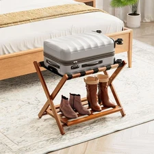 SpaceAid Fully Assembled Luggage Rack 1 Pack, Bamboo Foldable Suitcase Stand