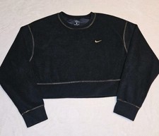 Nike Women's Fleece Cropped Sweatshirt Long Sleeve Top Medium Black Gold