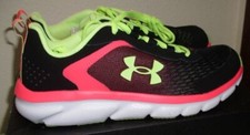 Under Armour Running Shoes  Youth Girls Size 7  Black Neon Pink  Green NIB