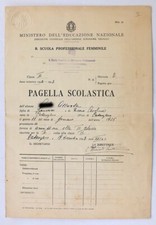 CATANZARO - PAGELLA SCOLASTICA - Scuola di Avv. Professionale Fem., 19-12-1942