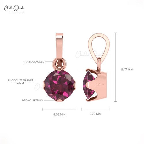 Solid 14k Gold Women's Round Cut Natural Rhodolite Garnet Gemstone Charm Pendant - Picture 17 of 22