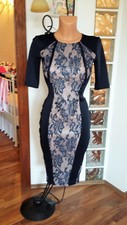 Ax Paris navy lace panels stretch bodycon dress UK 10