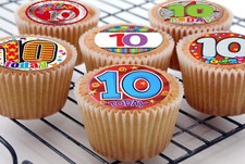 24 edible kids 10th birthday Iced Fondant or Card Cupcake Fairy Cake Toppers