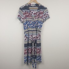 Fat Face Dress Womens UK 10 Blue Red Multicoloured Floral Wrap Boho Casual