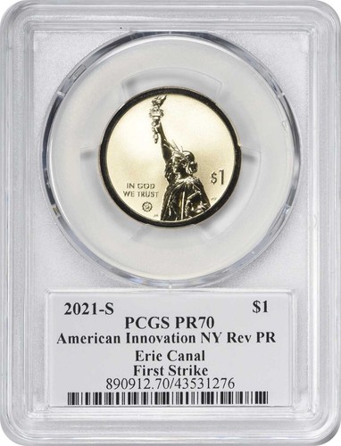 Dólar de innovación estadounidense 2021-S Nueva York Erie canal prueba inversa PR70 FS PCGS - Imagen 2 de 2