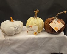 Set Of 3 Small Decorative Pumpkins Fall Autumn Halloween