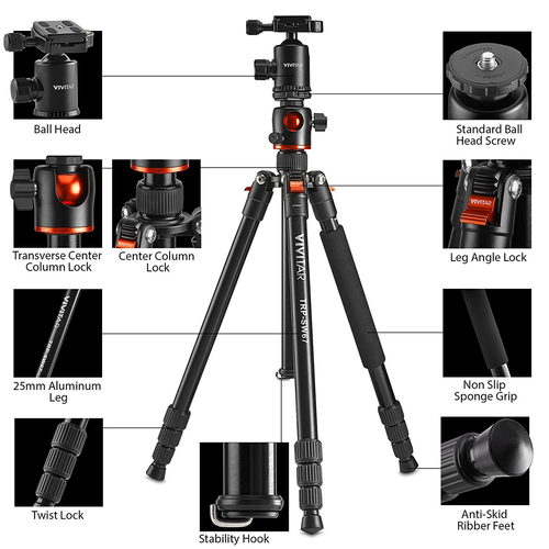 Vivitar 67" Camera Tripod Horizontal Arm 360 Ball Head Monopod Lightweight Stand - Picture 7 of 7