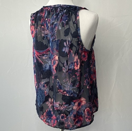 Lucky Brand Shirt S Navy Pink Floral Semi Sheer Buttons Flowing Boho Sexy Blue - Picture 7 of 10