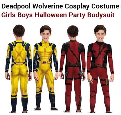 Kids Deadpool 3 Wolverine Cosplay Jumpsuit Costume Bodysuit for Halloween Party