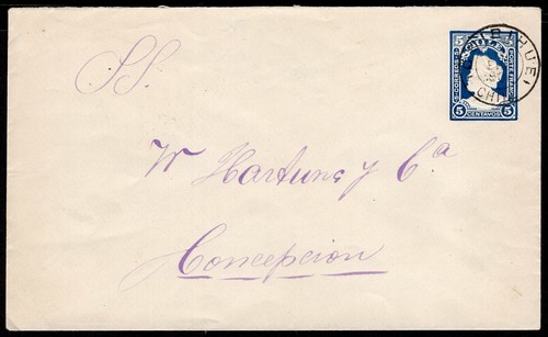 1141 CHILE PS STATIONERY ENVELOPE 1907 RULETEADO CABEZONES QUIRIHUE - CONCEPCION