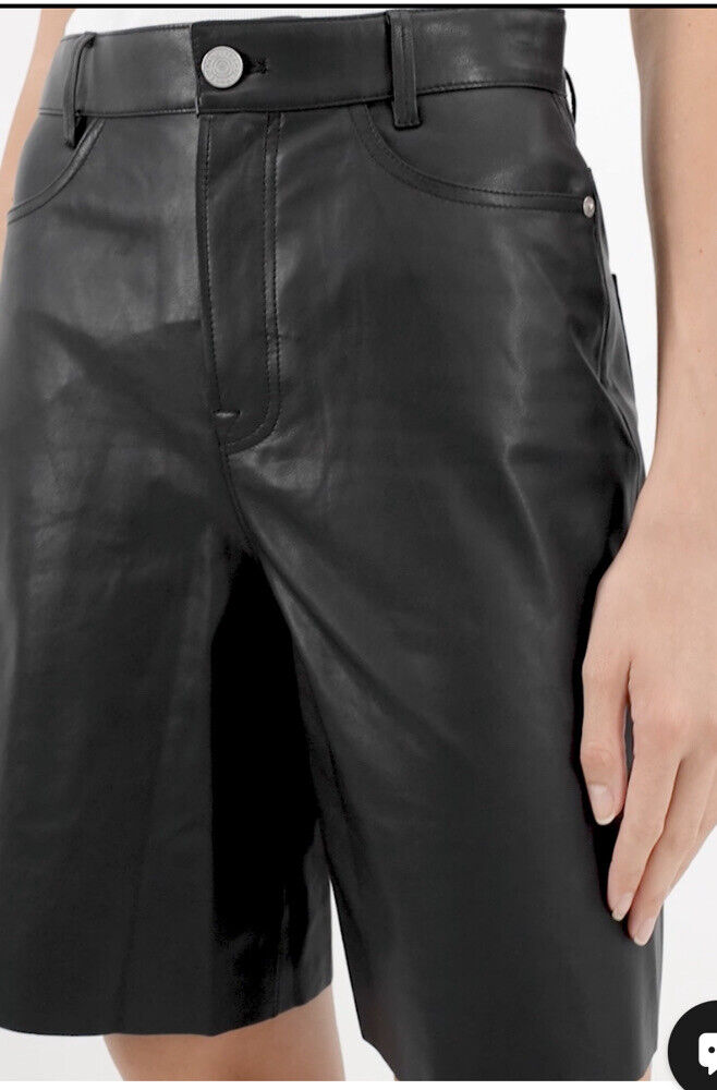FRAME Black Lamb Leather Shorts Size 25, High Rise, Knee