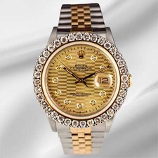 Rolex Men's Datejust 36mm YG & Steel ICED 2.25ct Diamonds Motif Gold Dial Watch