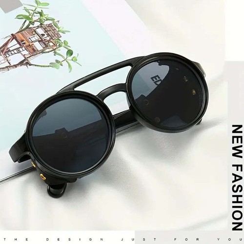Glacier Windproof Mountaineering Steampunk Style Round Vintage Glasses Retro BLK - Picture 2 of 6