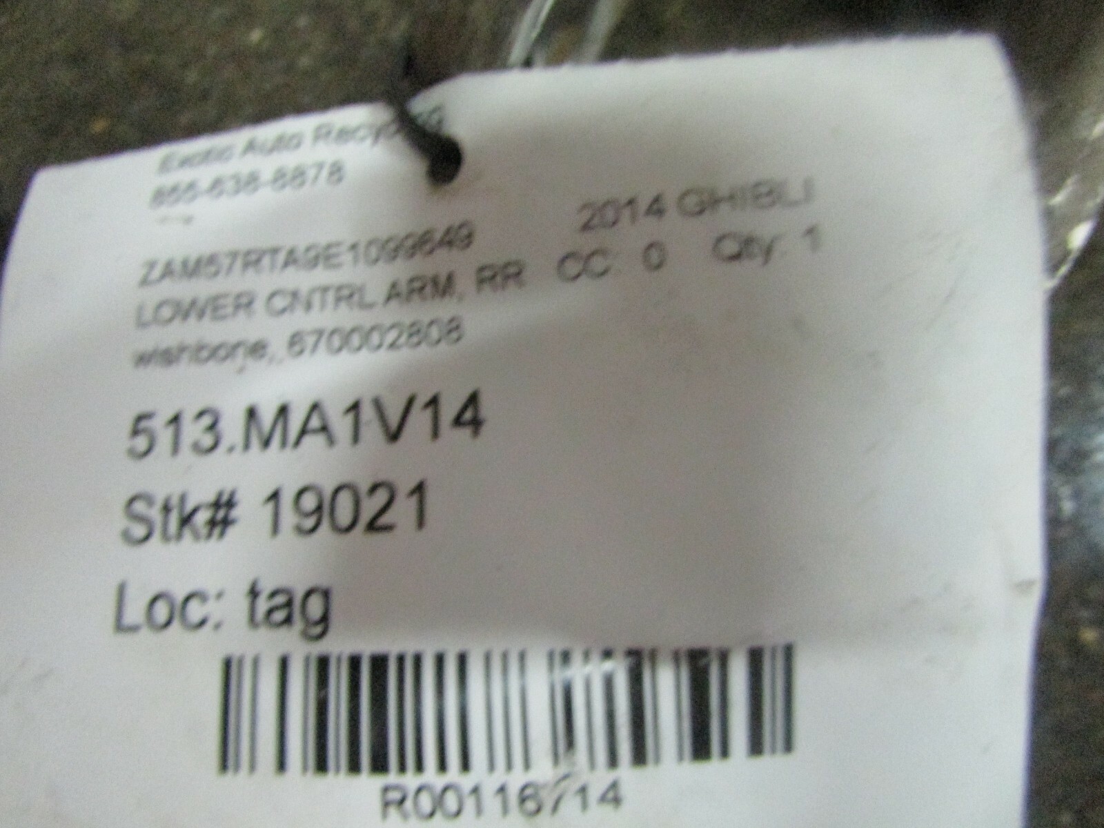 2014 Maserati Quattroporte, Ghibli, Rear Lower Wishbone Arm, Used, P/N 670002808