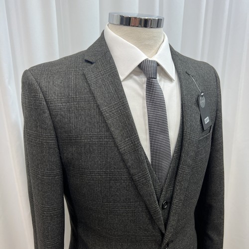 165 Onesix5ive Grey Check Slim Fit 3 Piece Suit Jacket 38L Waist 32 Leg 34 - Picture 4 of 20