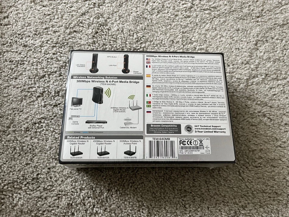Wireless Media Bridge TRENDnet N300 4-Port TEW-640MB Sealed - Image 4 of 4