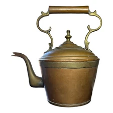 Copper Brass English Antique Tea Kettle Goose Neck Spout Handle Lid England 1900