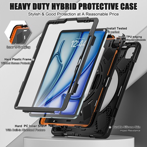 Heavy Duty Shockproof Hand Strap Stand Case Cover Shell for iPad Air 13" M2/M3 - Picture 7 of 83
