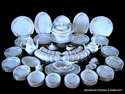 132 PC NEW CZECH BOHEMIAN THUN FINE CHINA BERNADOTTE DINNER SET FOR 12 ROSES #1
